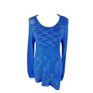 Soft Surroundings Asymmetrical Loose Chunky‎ Knit Tunic S Small Blue Long Sleeve